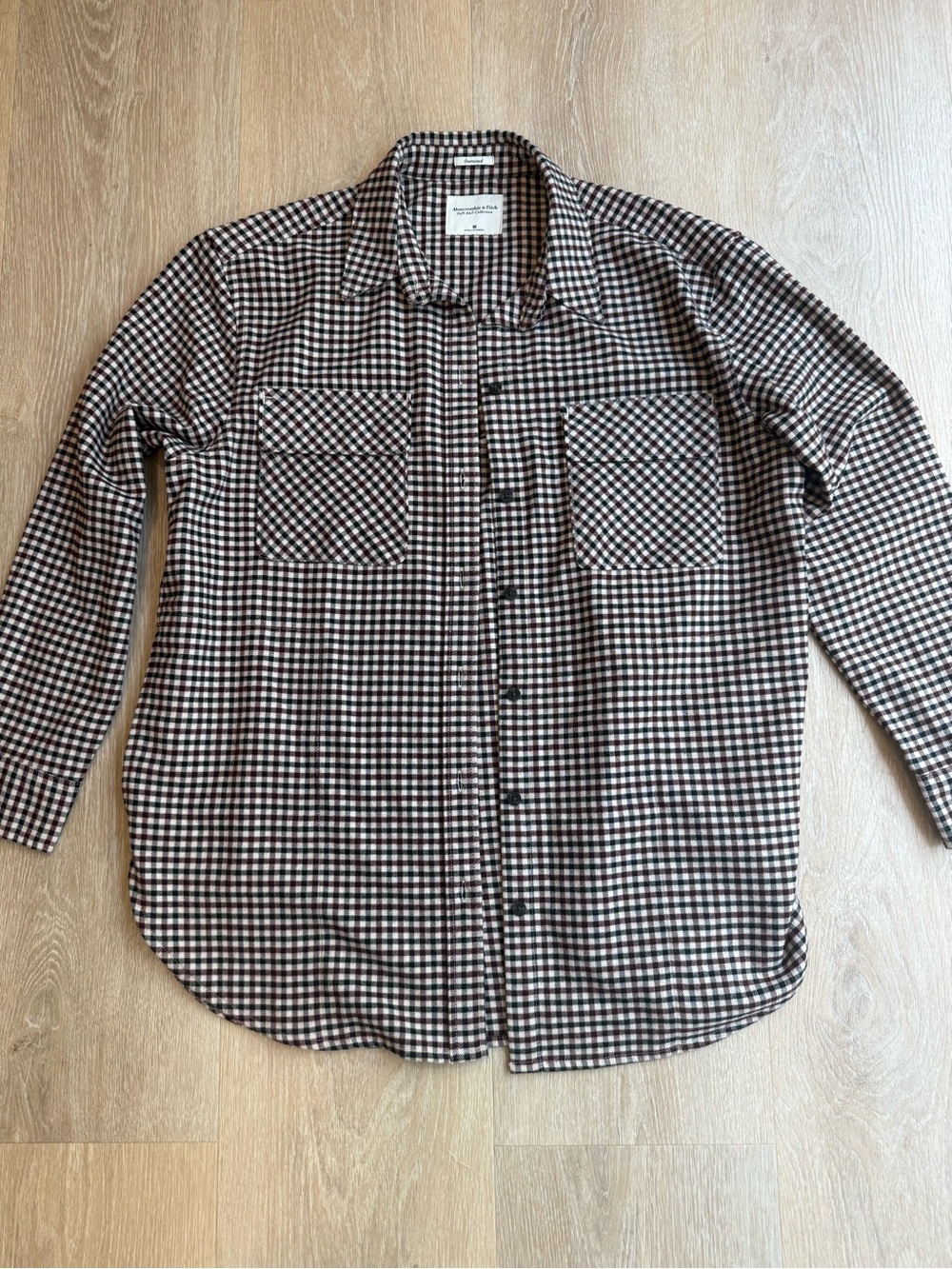 Women’s Soft A&F collection Oversized Checked Button-Up Shirt in Maroon/Black